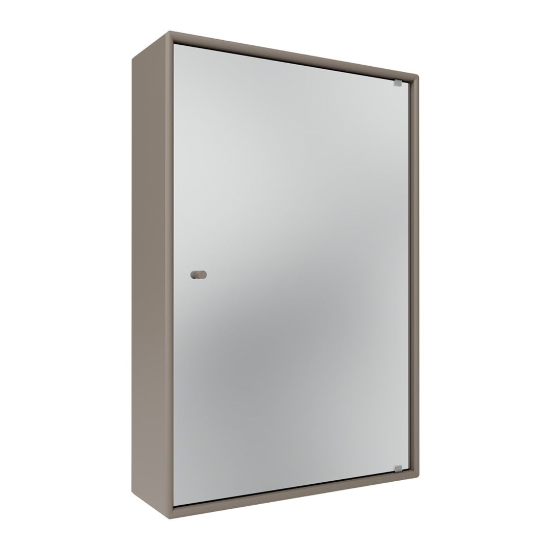 Gray cabinet with a sleek mirror front and minimal design, perfect for modern interiors.