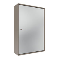 Gray cabinet with a sleek mirror front and minimal design, perfect for modern interiors.