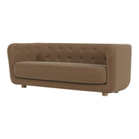 Brown tufted sofa with a smooth finish and rounded edges, ideal for contemporary living spaces.