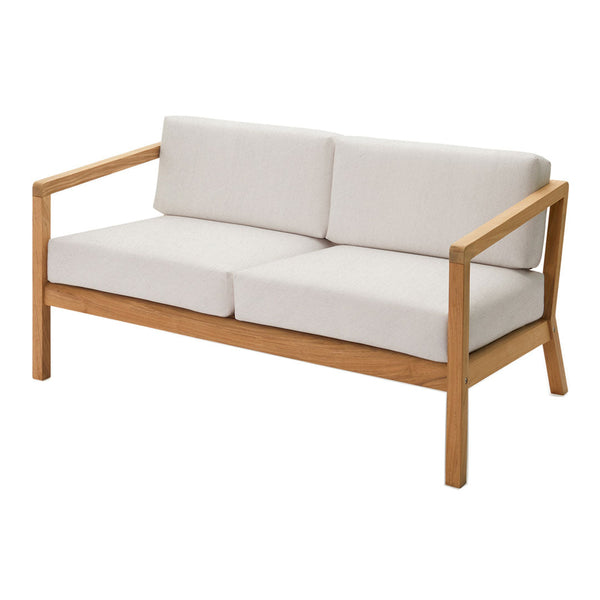 Light beige upholstery on a wooden frame, featuring a minimalist design with clean lines and a natural finish.