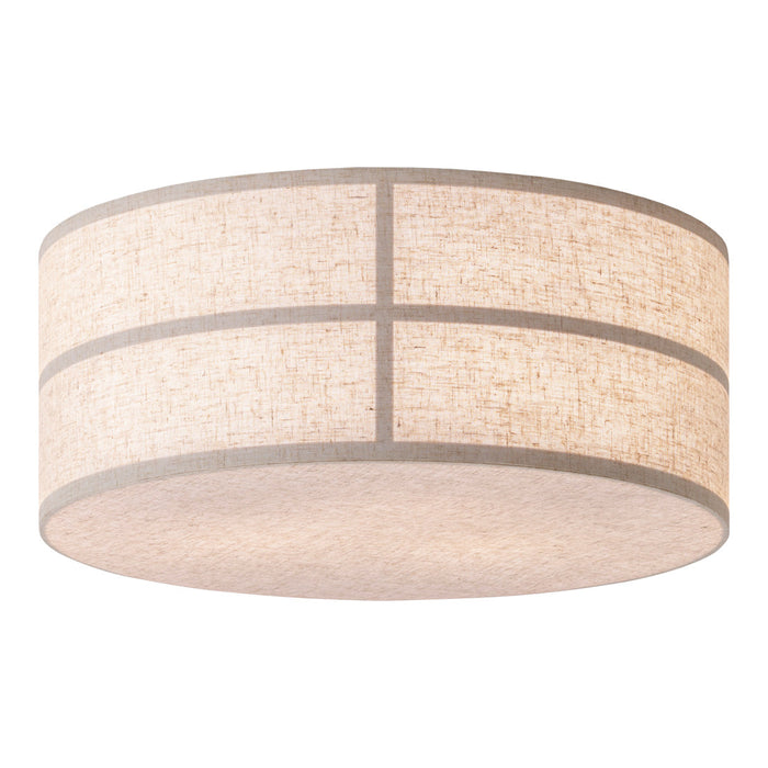 Beige drum light fixture with subtle textured pattern and dark brown stripe accents. Perfect for modern decor.