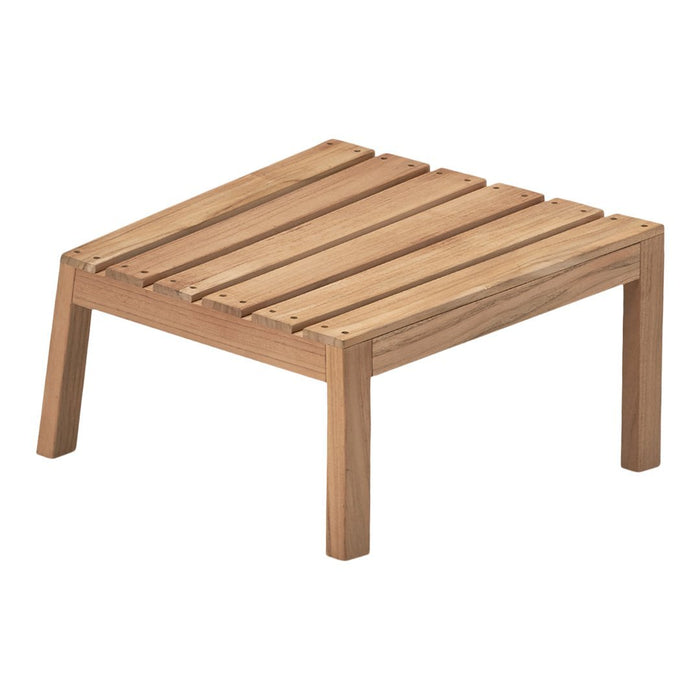 Natural wood slatted footstool with a warm, light brown finish and clean, minimal lines. Perfect for any decor.