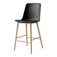 Black ergonomic chair with a smooth finish and natural wood legs, perfect for modern decor.