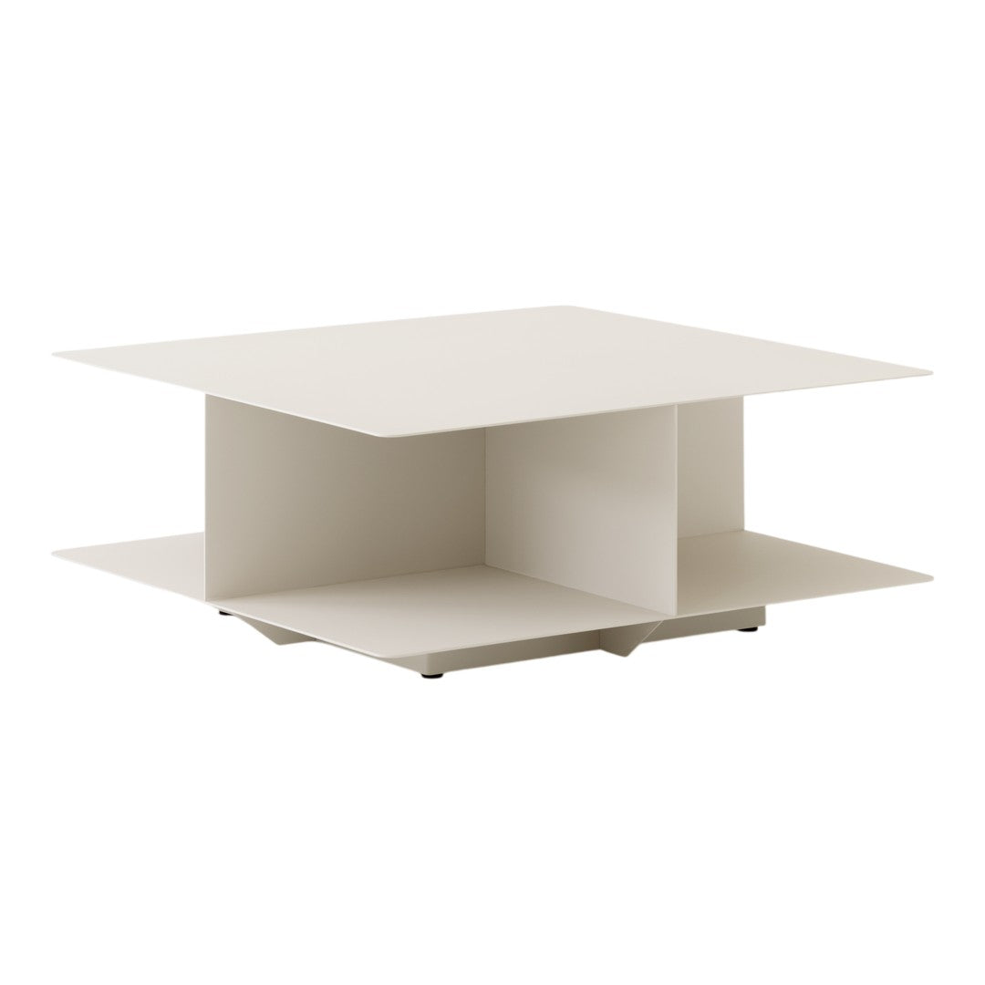 Modern white square coffee table with a minimalist design and smooth, flat surfaces. Ideal for stylish interiors.