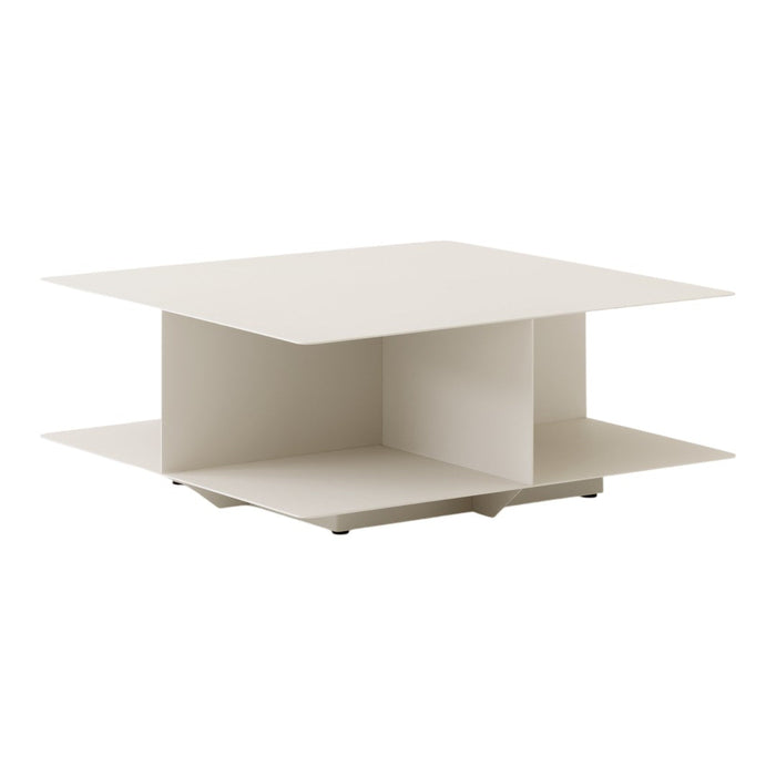 Modern white square coffee table with a minimalist design and smooth, flat surfaces. Ideal for stylish interiors.