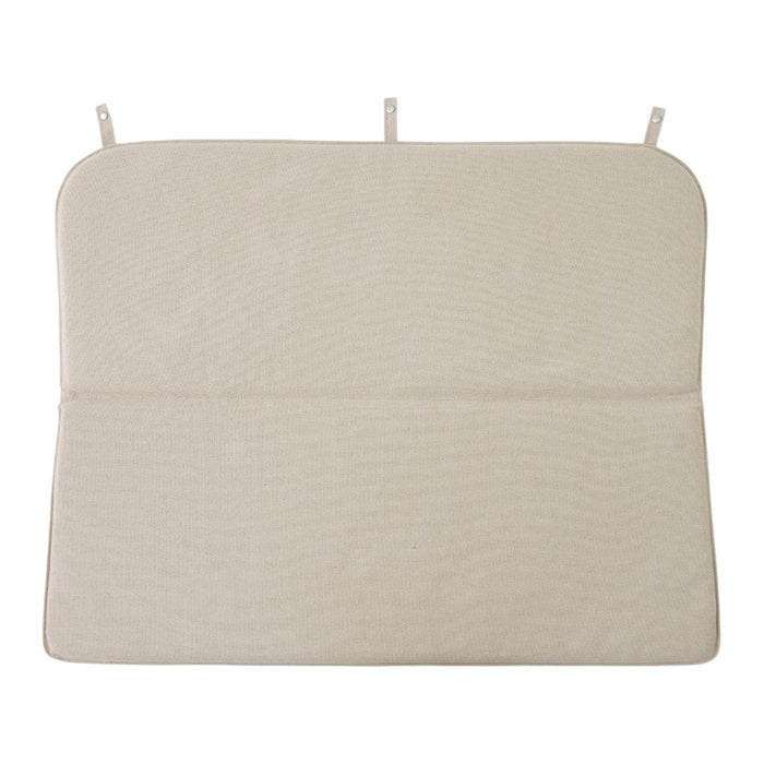 Light beige cushion cover with a smooth texture and no patterns, featuring two hanging ties for easy attachment.