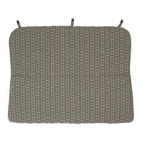 Gray and cream striped cushion with a subtle geometric pattern, featuring ties for secure attachment.