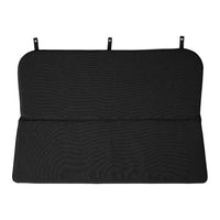 Black textured car backseat cover with smooth lines and subtle patterns. Versatile accessory for vehicle interiors.