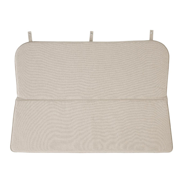 Beige textured mat with subtle wave pattern and two hanging straps for secure placement.