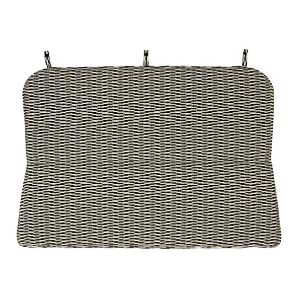 Black and cream striped fabric cushion with a contemporary geometric pattern. Perfect for stylish outdoor seating.