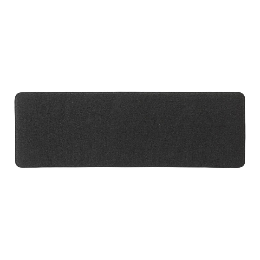 "Solid black kitchen mat with a smooth texture, stylish and minimalistic design for contemporary decor."
