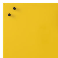 Bright yellow board with a smooth surface, featuring two black round magnets. Ideal for notes and reminders.