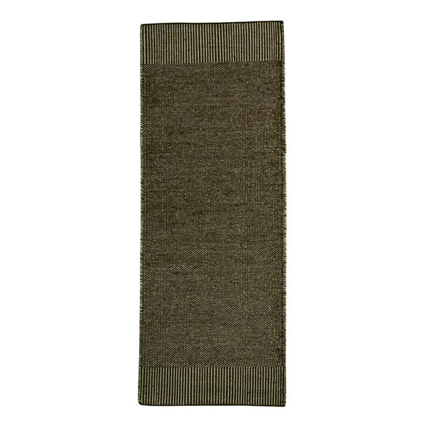 Olive green textured rug with subtle linear patterns along the edges, perfect for stylish home decor.