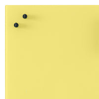 Bright yellow surface with two black knobs, showcasing a modern minimalist design. Perfect for stylish organization.
