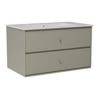 Light gray two-drawer cabinet with a speckled white top, offering a modern and sleek design aesthetic.