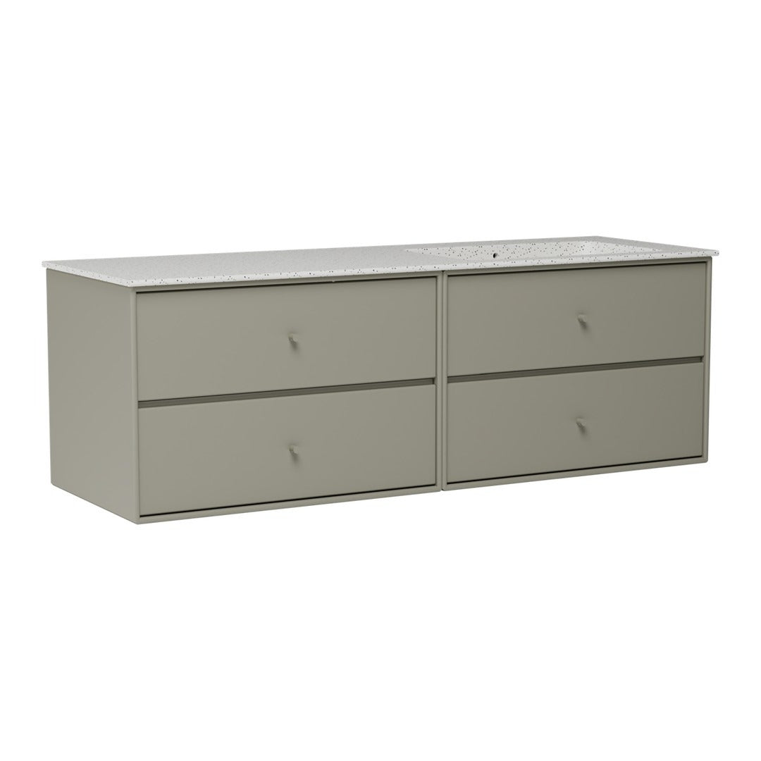 Light gray dresser with a sleek, minimalist design featuring four spacious drawers. Modern and functional storage solution.