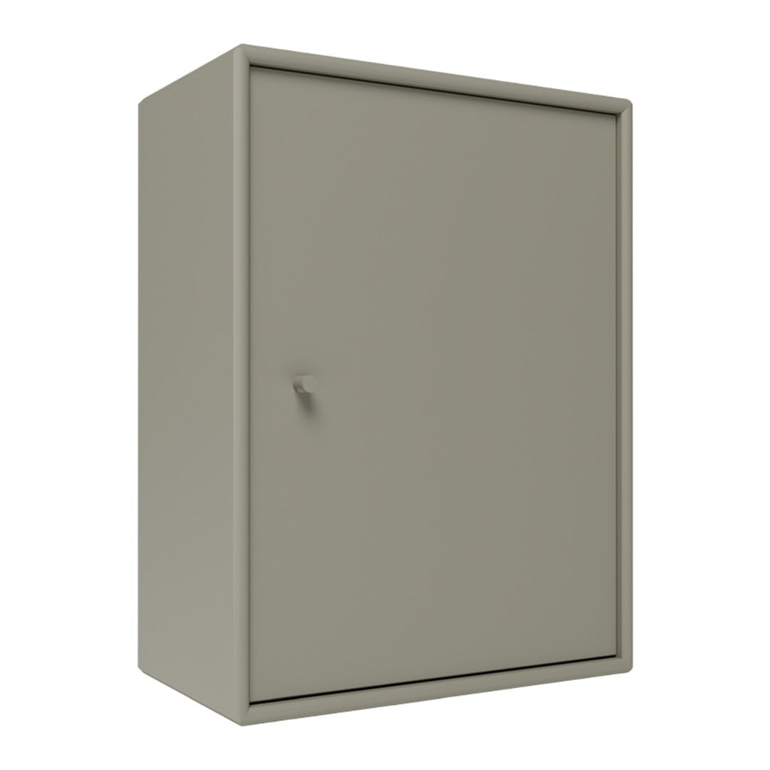Neutral gray cabinet with a sleek, flat surface and minimalistic design, perfect for modern interiors.
