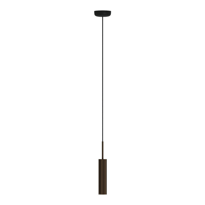 Black pendant lamp with a sleek brown cylindrical shade and a minimalist design for modern decor.