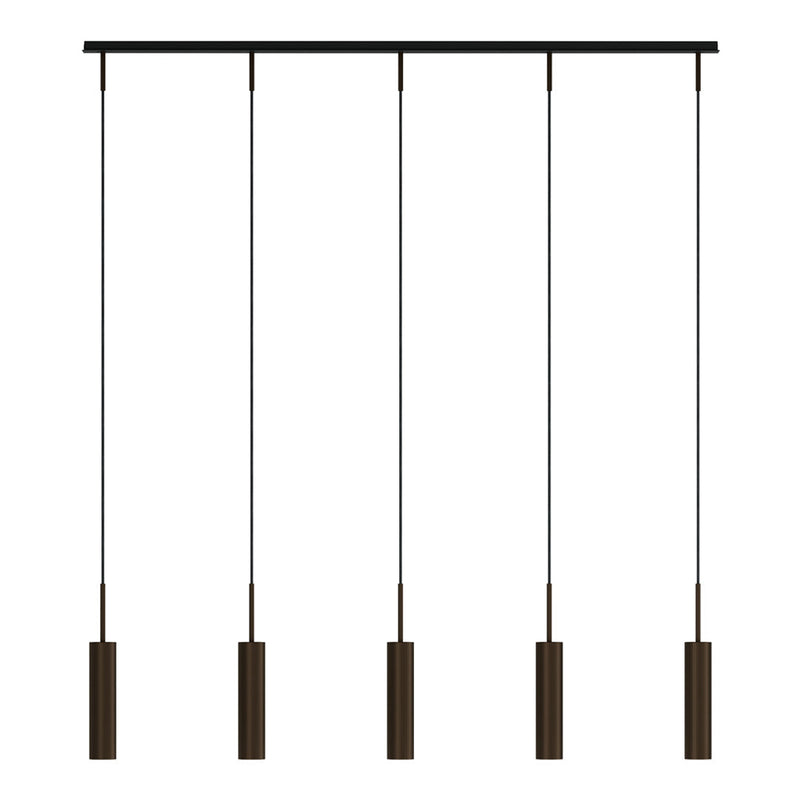 Modern black pendant light fixture with sleek brown accents and minimalist design, perfect for contemporary decor.