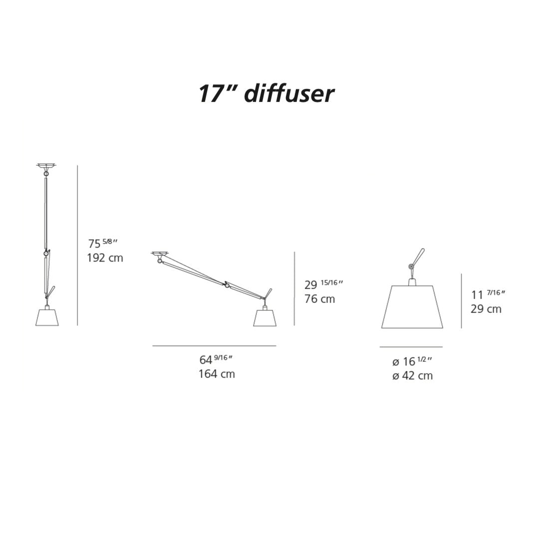 "17-inch diffuser lamp design in sleek metallic silver with a smooth, modern shape and minimalistic aesthetic."