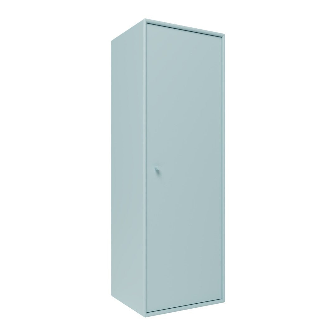 Light blue storage cabinet with a sleek, minimalistic design and a smooth, solid finish. Perfect for any modern space.