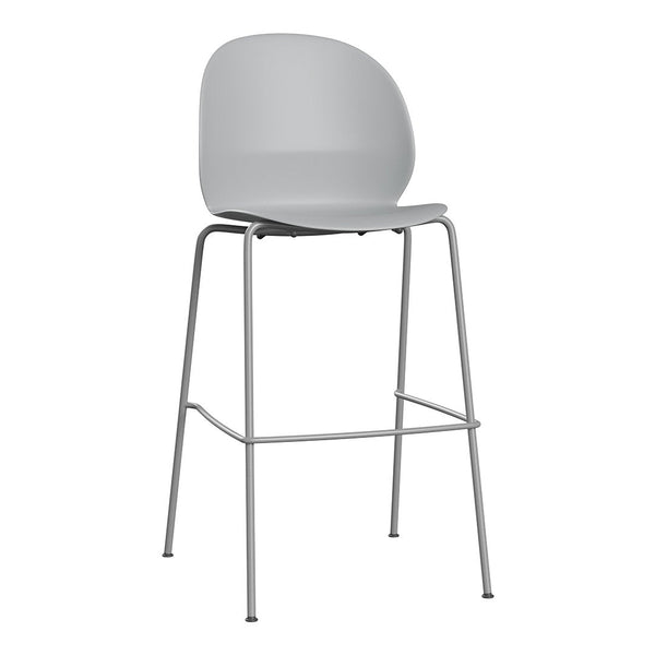 Gray modern stool with a smooth, minimalist design and a sleek silver frame. Perfect for contemporary decor.