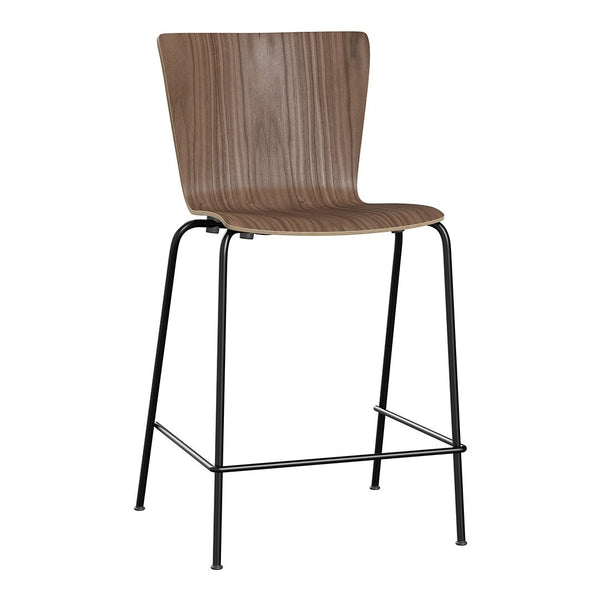 Brown ribbed wooden seat on a sleek black metal frame, perfect for modern decor.