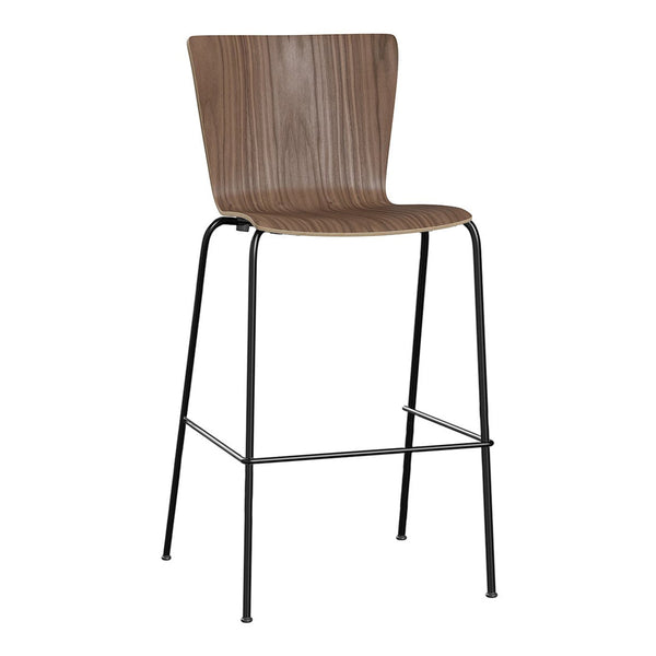 Brown ribbed wooden seat with sleek black metal legs, offering a modern and stylish look for any space.