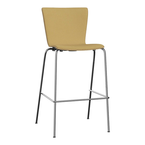 Stylish yellow bar stool with a smooth finish and sleek chrome legs, perfect for modern decor.