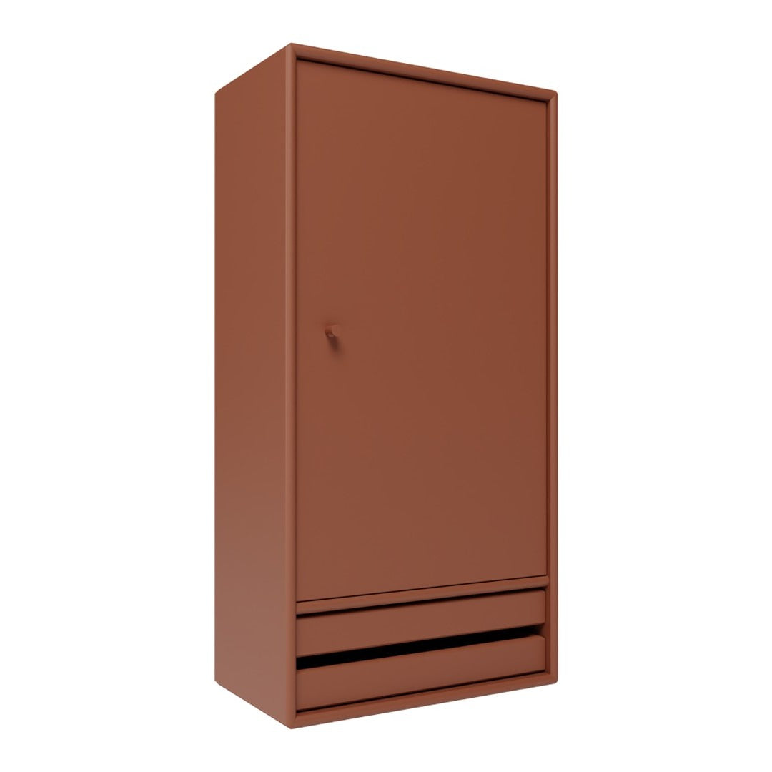 Rust-colored wardrobe with a smooth finish and minimalist design, featuring a single drawer at the bottom.