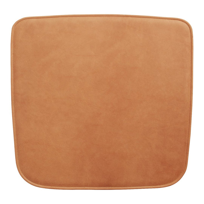 Soft tan square cushion with a smooth texture and rounded edges, perfect for home decor.