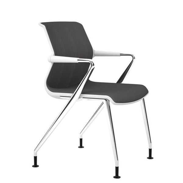 Modern black and white chair with a sleek design, featuring a smooth, matte finish and polished chrome accents.