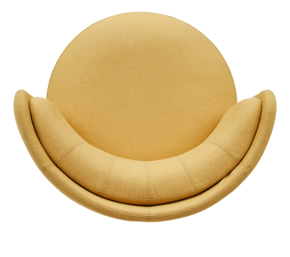 Round mustard yellow chair with a smooth, soft texture and minimalistic design. Perfect for modern interiors.