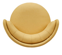 Round mustard yellow chair with a smooth, soft texture and minimalistic design. Perfect for modern interiors.