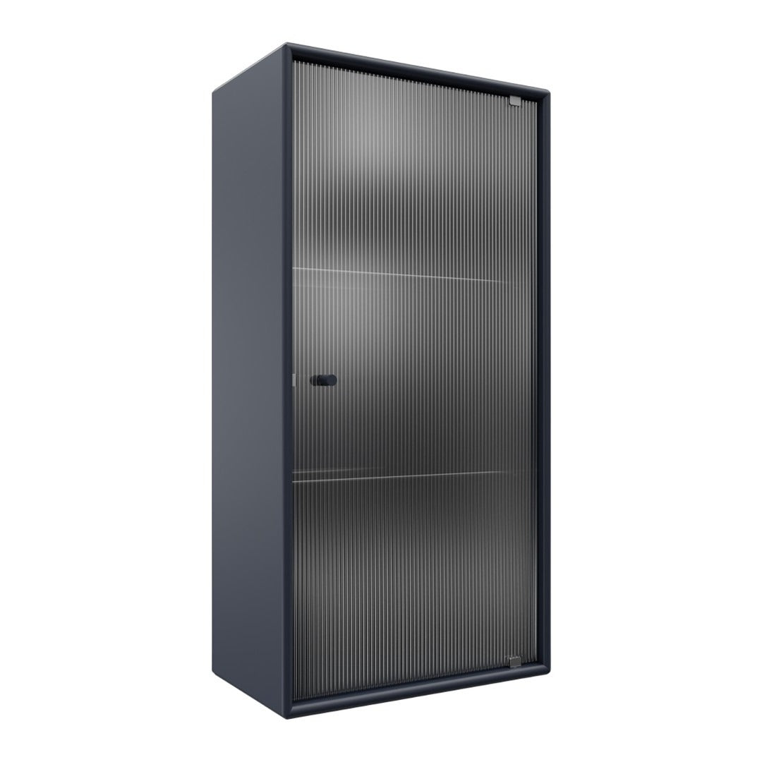 Sleek graphite gray cabinet with vertical ribbed pattern and a minimalist design. Ideal for modern spaces.