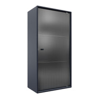 Sleek graphite gray cabinet with vertical ribbed pattern and a minimalist design. Ideal for modern spaces.