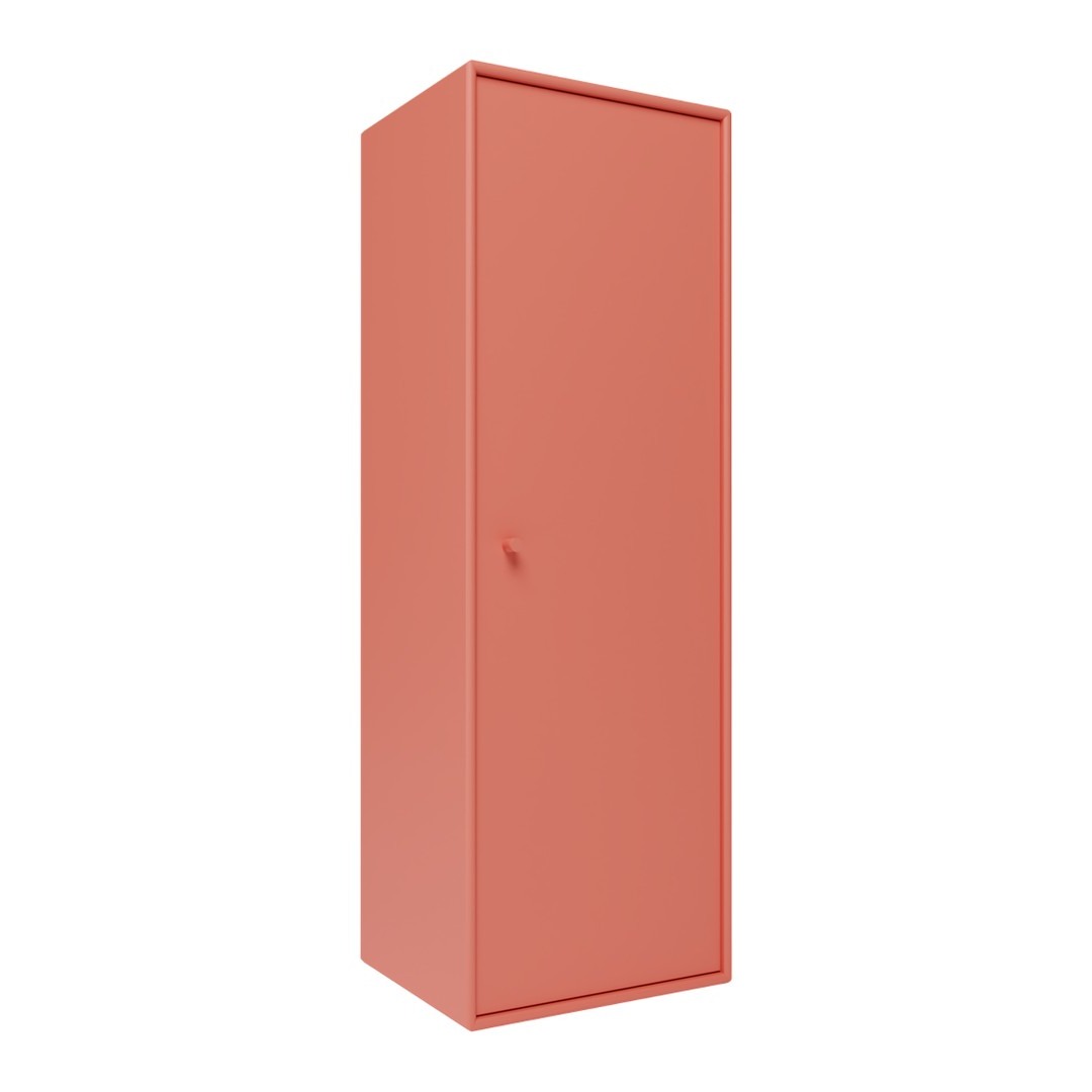 Coral-colored tall cabinet with a smooth finish and minimal design. Perfect for modern home storage solutions.
