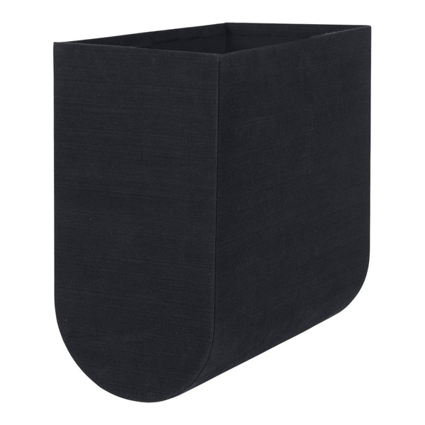 Sleek black storage bin with a minimalist design and smooth finish, perfect for modern decor.