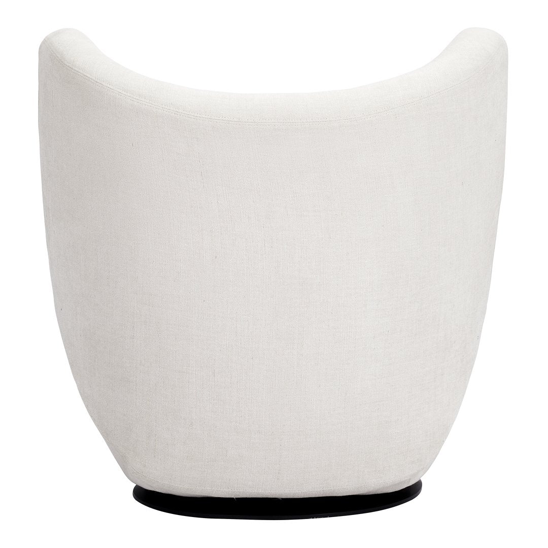 White plush chair with a curved design and black base, featuring a smooth, minimalist texture. Perfect for modern decor.