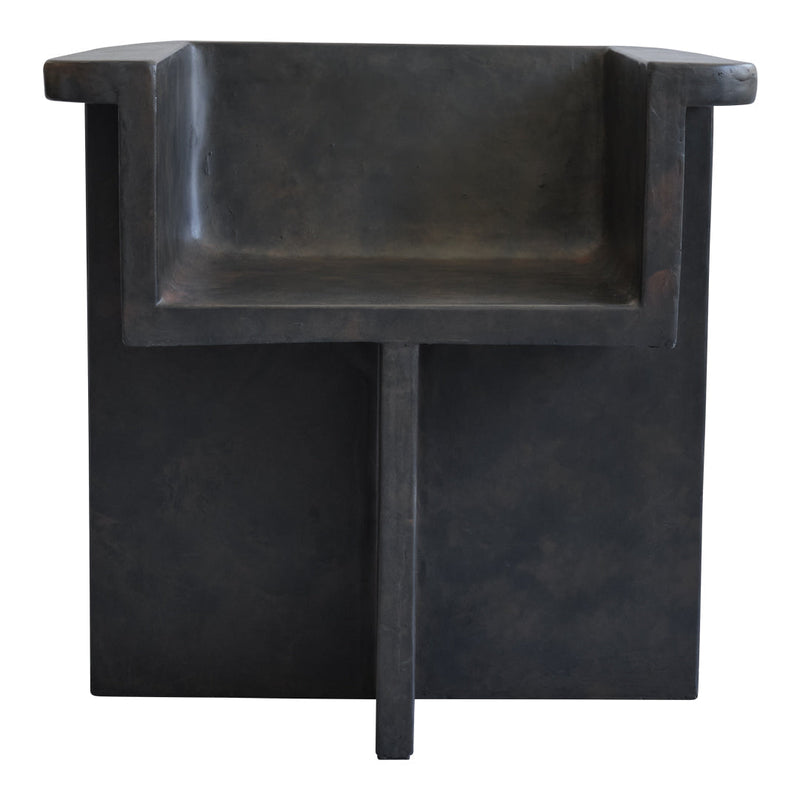 Black minimalist chair with a smooth finish and geometric pattern. Ideal for modern interior decor.
