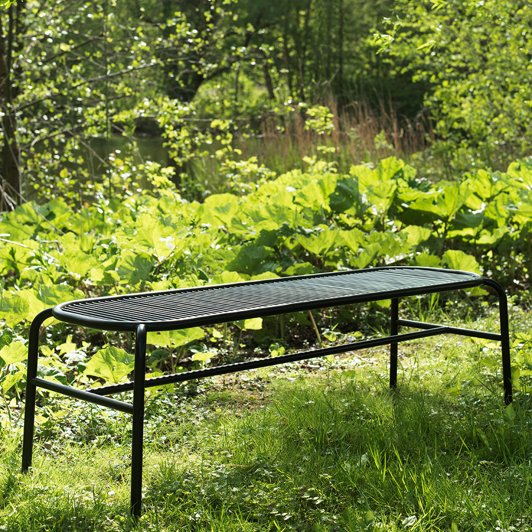 Small black metal outdoor bench sale