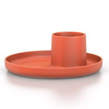 Terracotta round plate with a cylindrical holder, featuring a smooth, matte finish. Perfect for modern decor.