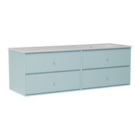 Light blue modern dresser with four smooth drawers and a sleek, minimalist design. Perfect for contemporary interiors.