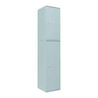 Tall, light blue metal cabinet with a smooth finish and no visible patterns. Ideal for minimalistic storage solutions.