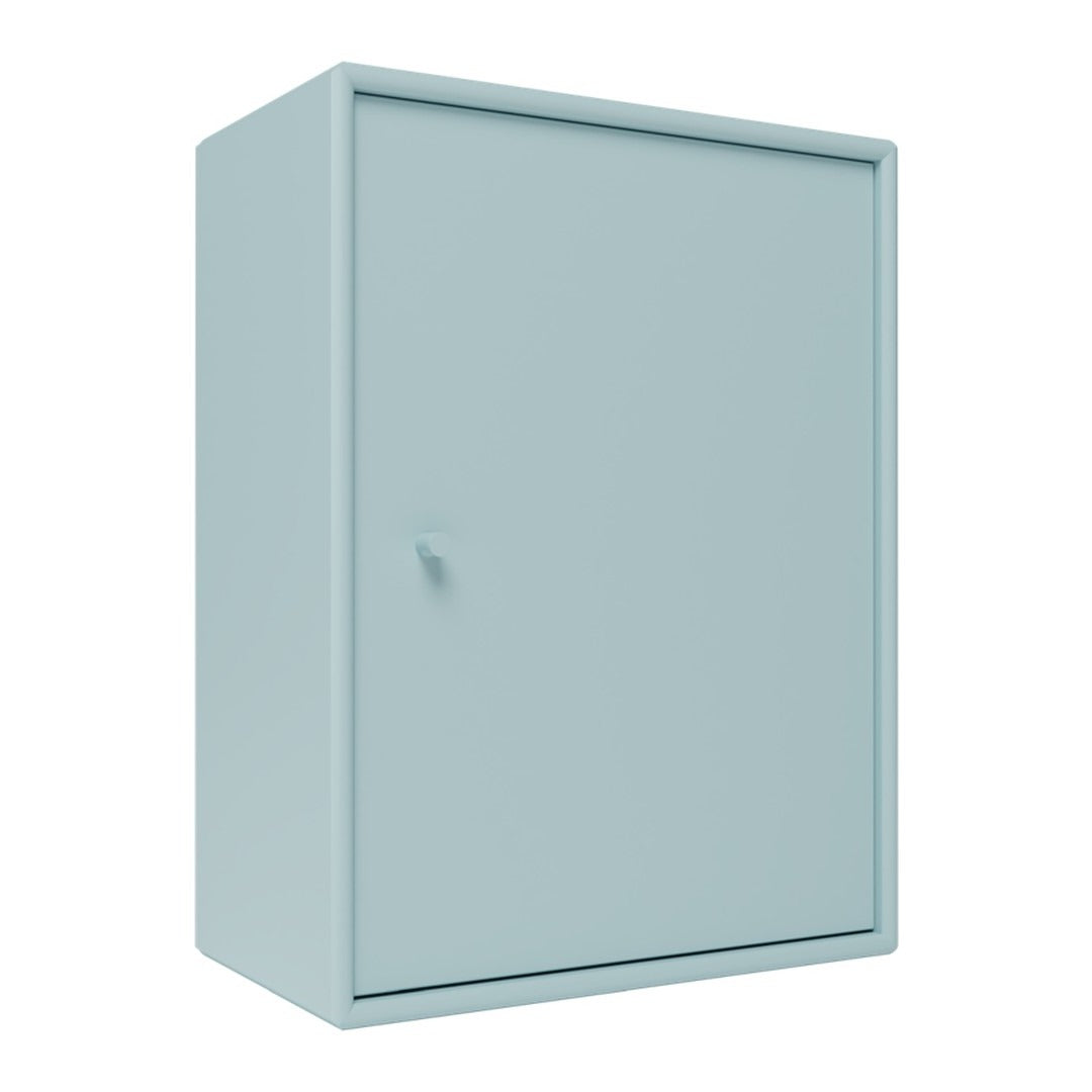 Light blue storage cabinet with a sleek, solid color design and minimalist style. Perfect for modern decor.