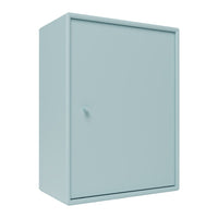 Light blue storage cabinet with a sleek, solid color design and minimalist style. Perfect for modern decor.