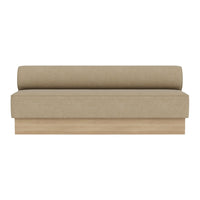 Neutral beige sofa with a smooth, solid pattern and a light wood base, perfect for modern and minimalist decor.