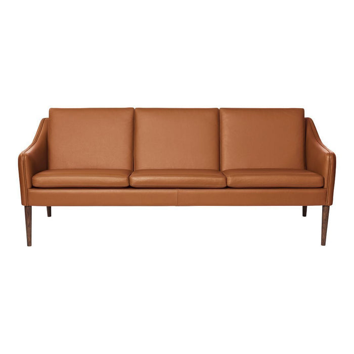 Brown leather sofa with a smooth, sleek surface and clean lines, perfect for modern interiors.