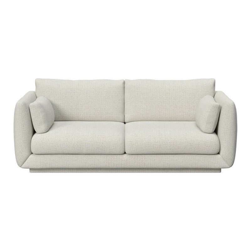 Light gray modern sofa with smooth fabric and minimalist design, featuring plush cushions for added comfort.