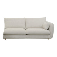 Light beige, textured upholstery sofa with a curved arm and plush cushions, perfect for modern interiors.